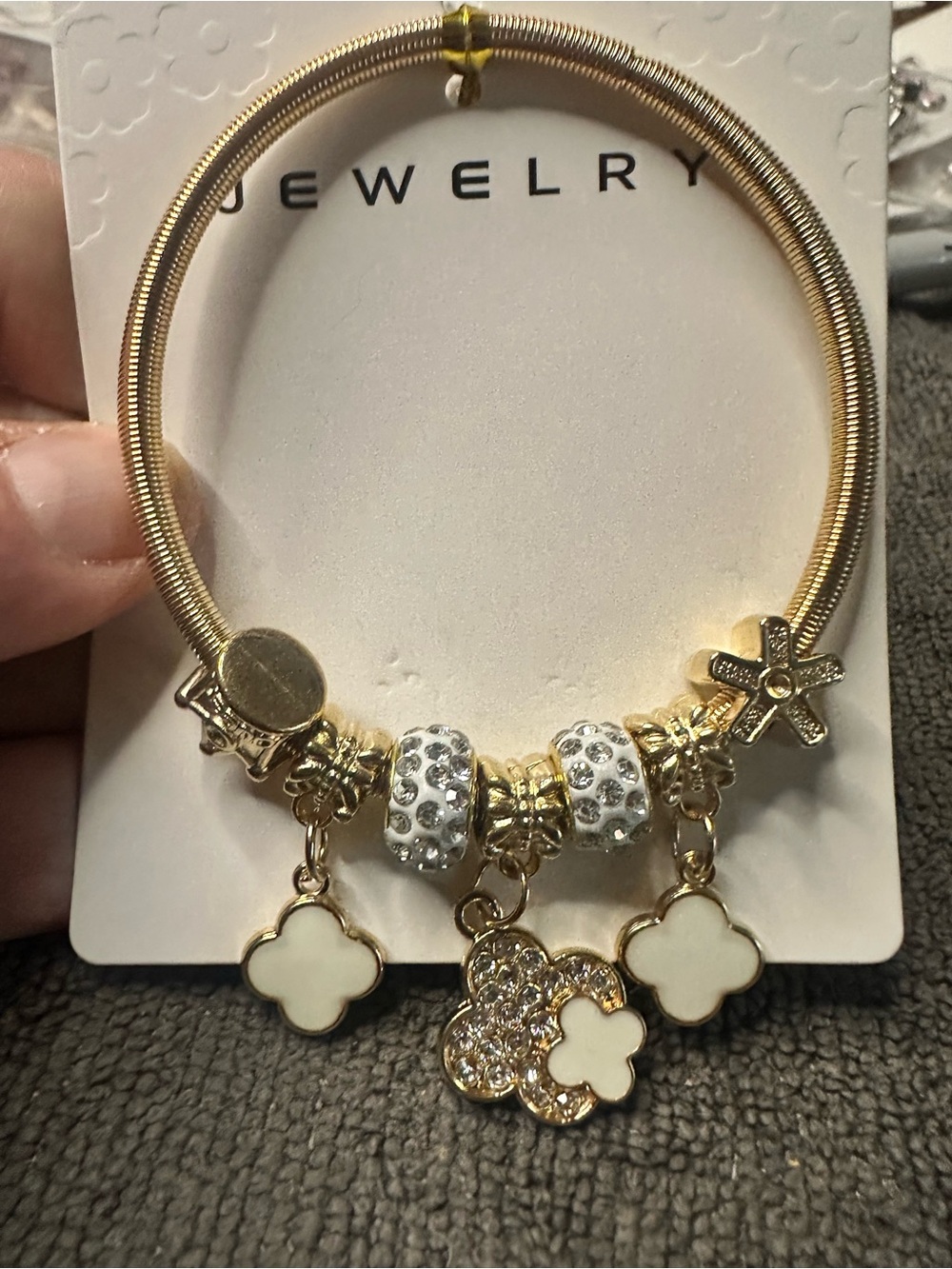 Gold-Tone Clover Charm Bracelet with White Accents